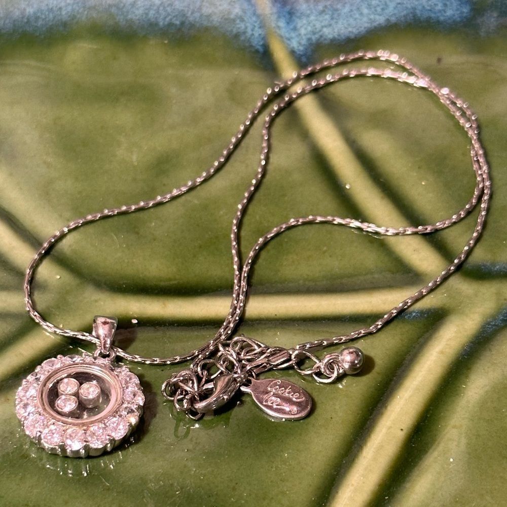 Vintage Cookie Lee Silver Tone Necklace Genuine Cubic Zirconia Pendant